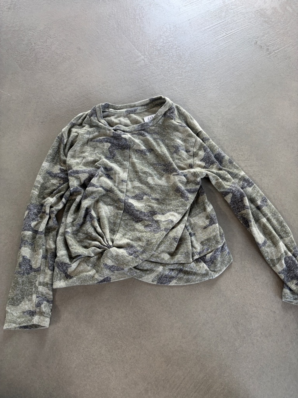 GAP Olive Green Camo Twist-Front Long Sleeve Top